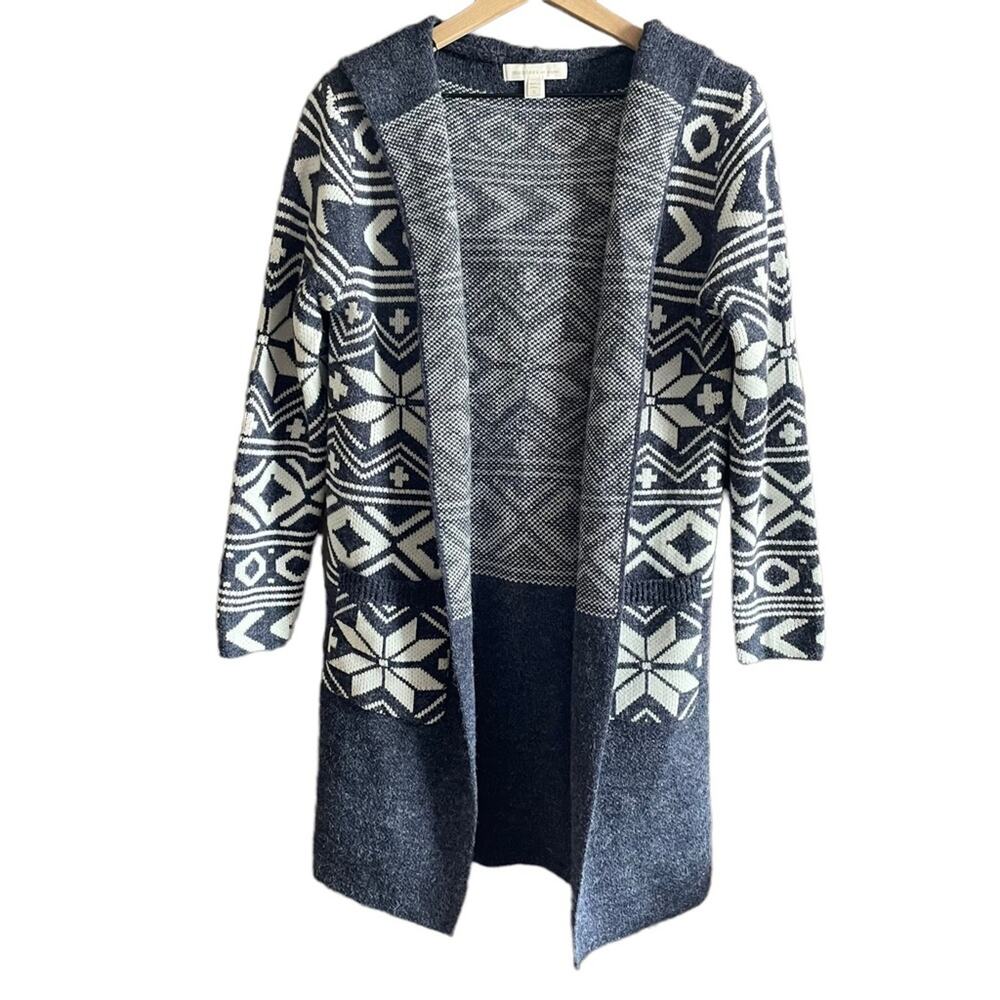 Monteau Navy Blue & White Nordic Print Open Coatigan Small